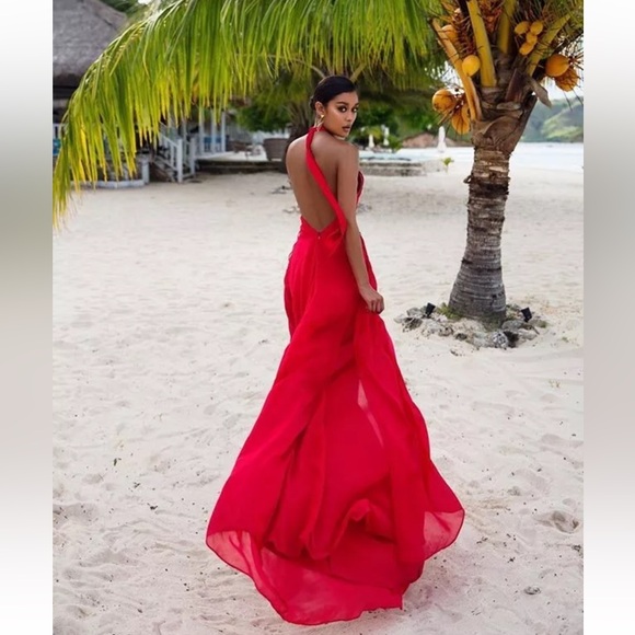 House of CB Dresses & Skirts - HOUSE OF CB Ranada Red Backless Halter Maxi Dress Size S Small NEW